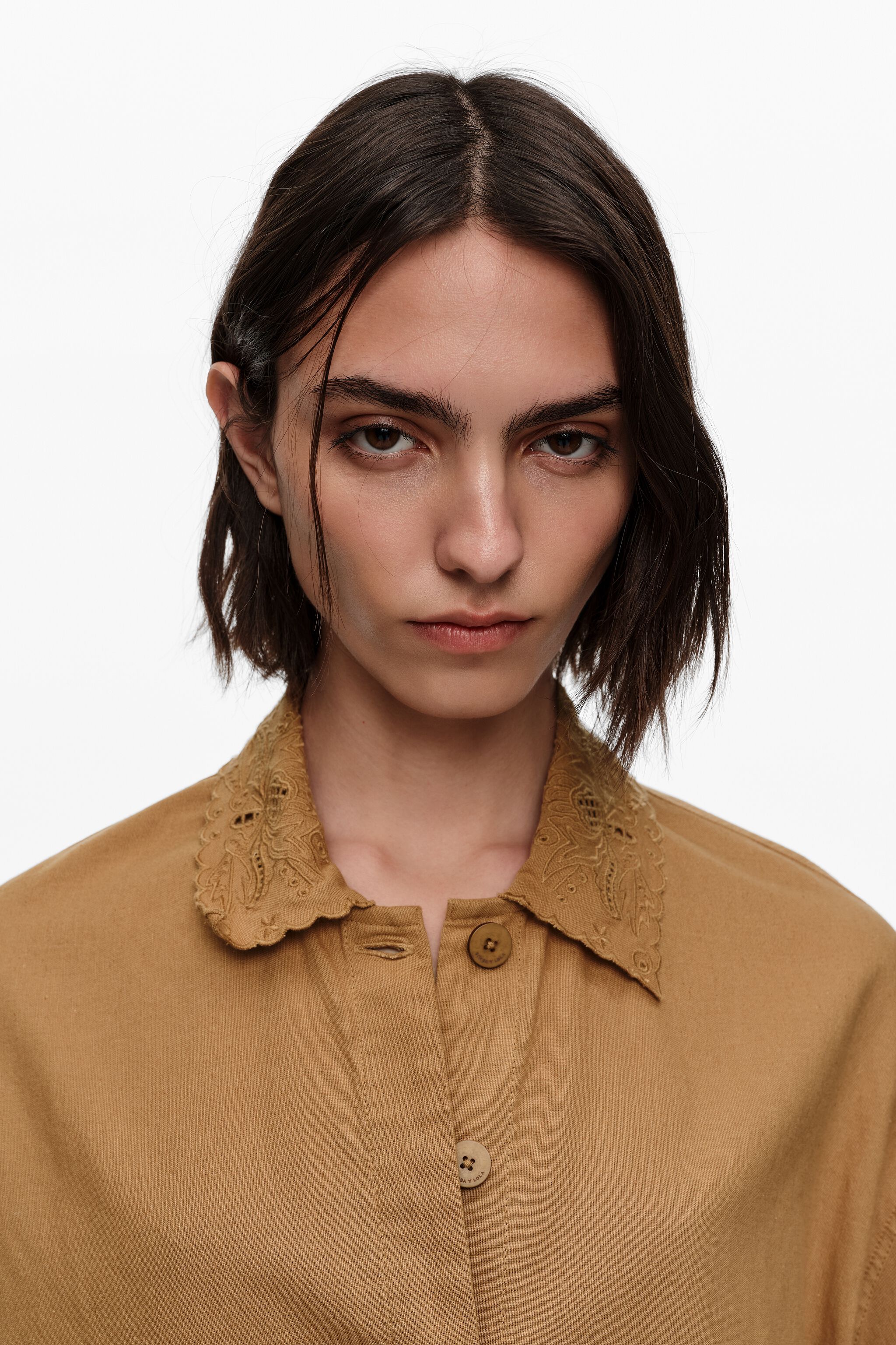 Camel embroidered straight-cut jacket