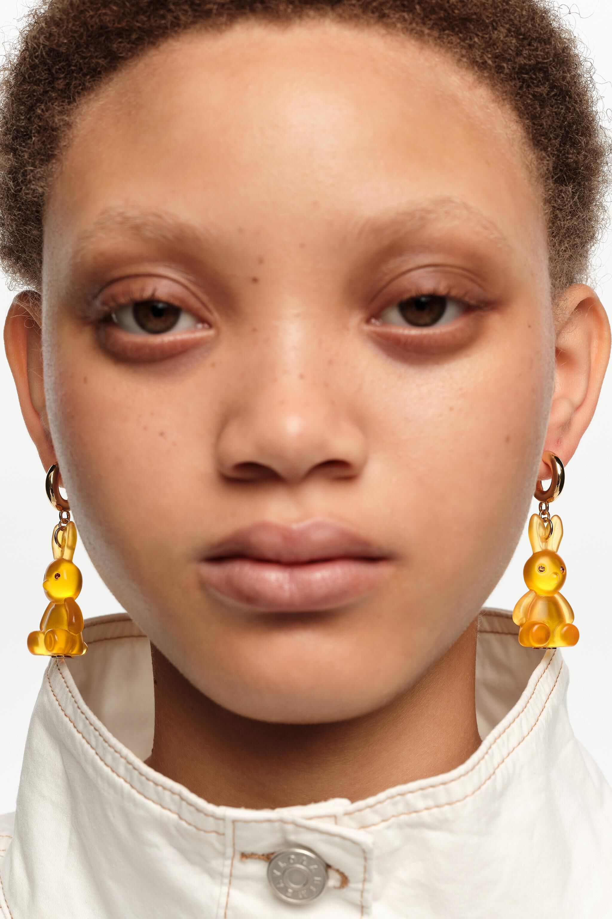 Gold resin rabbit hoop earrings