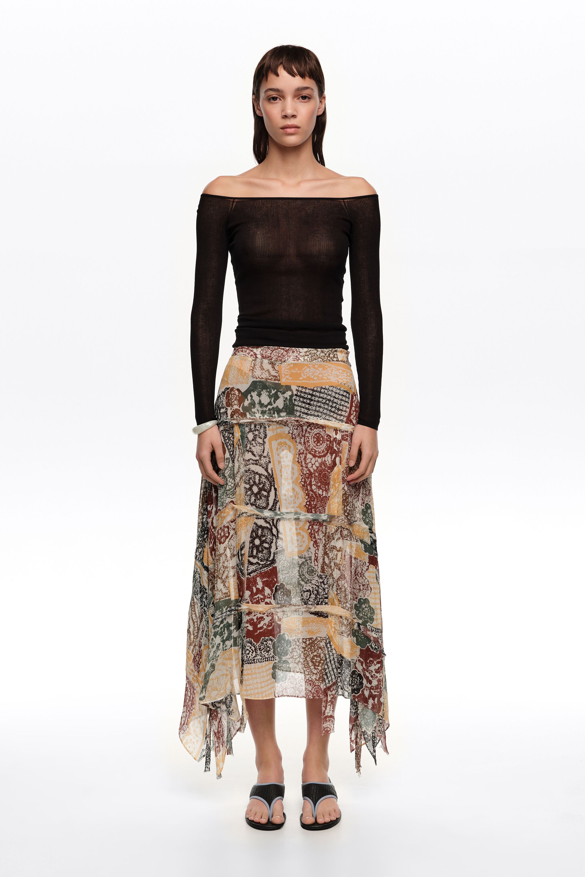 Ivory Lace fluid irregular fringed skirt