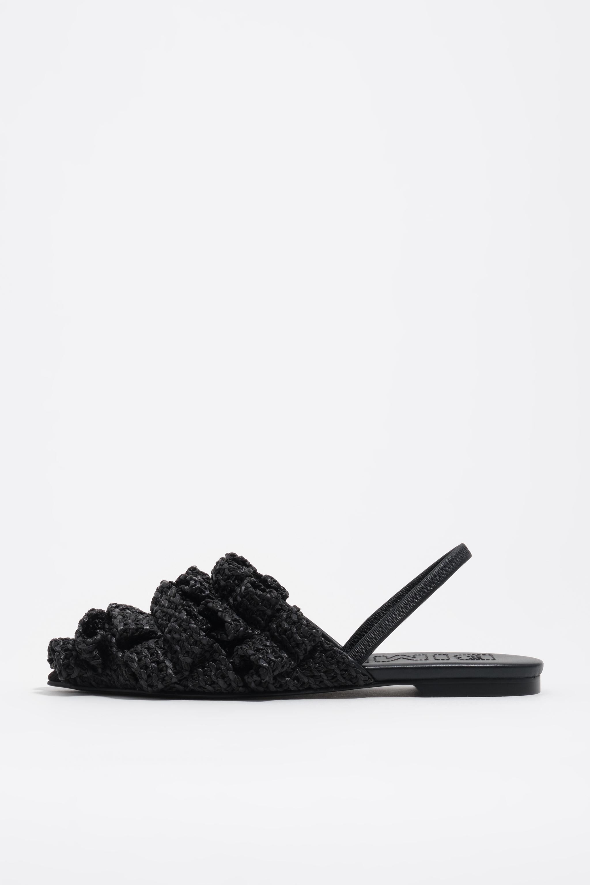 Black raffia pointed slingback ballerina