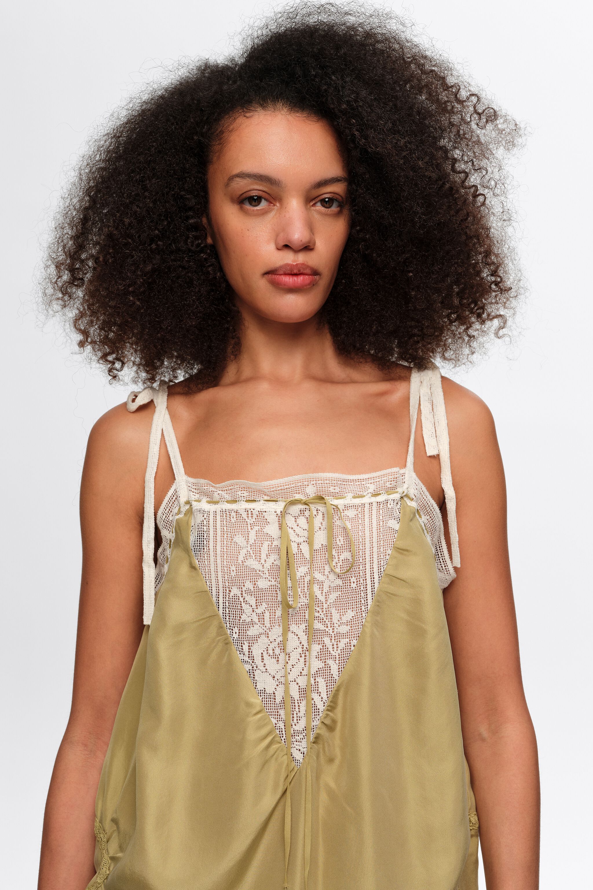 Short green silk strappy dress