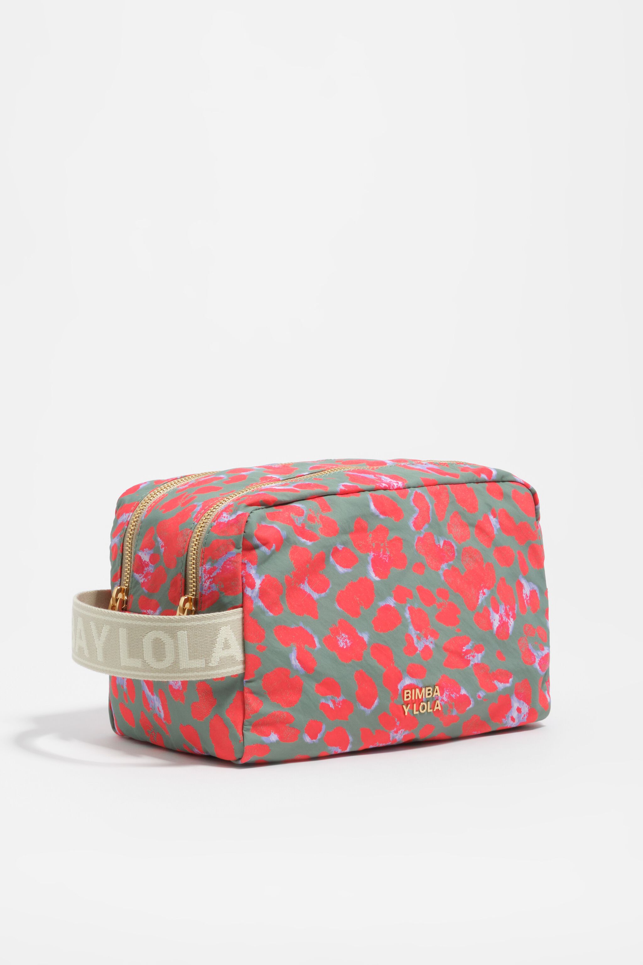 Large aquamarine Leopard nylon make-up case