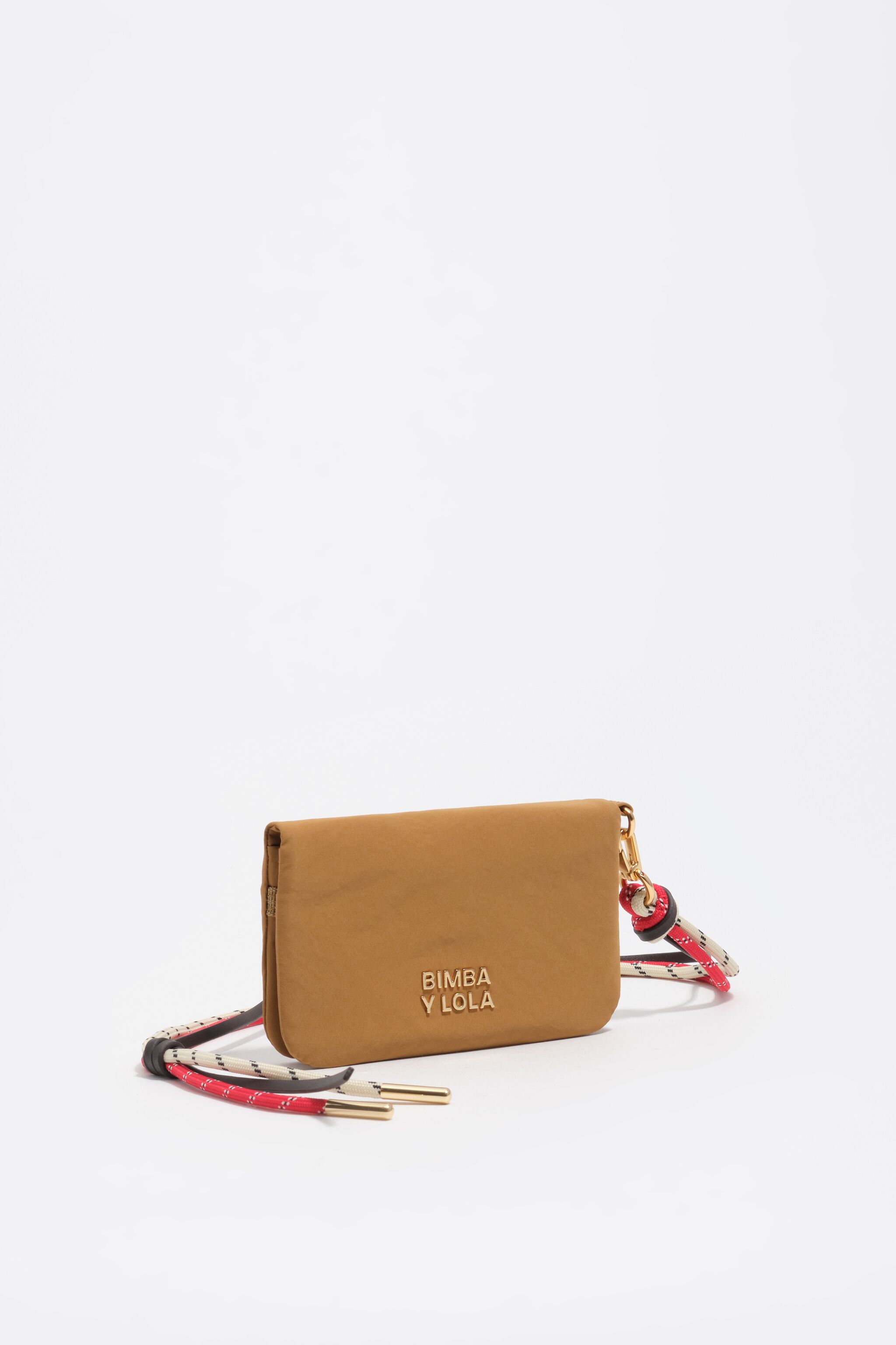 Small caramel nylon flap purse