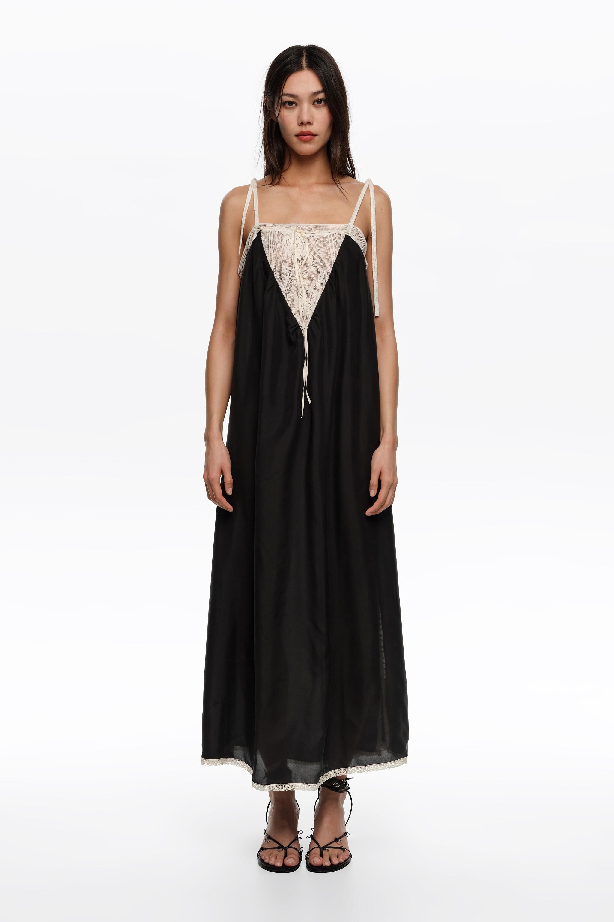 Black silk lace strappy dress