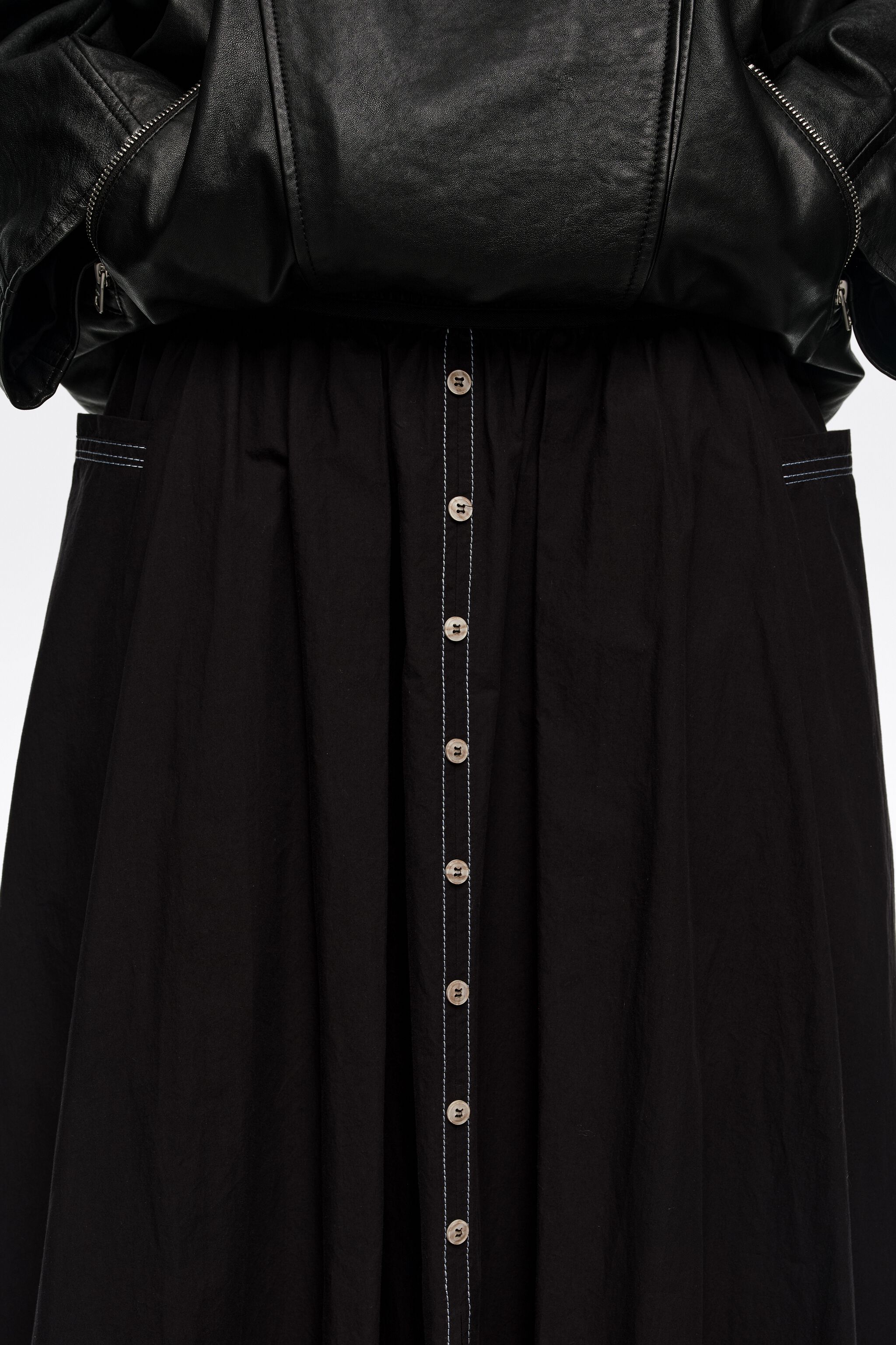Black A-line skirt with buttons