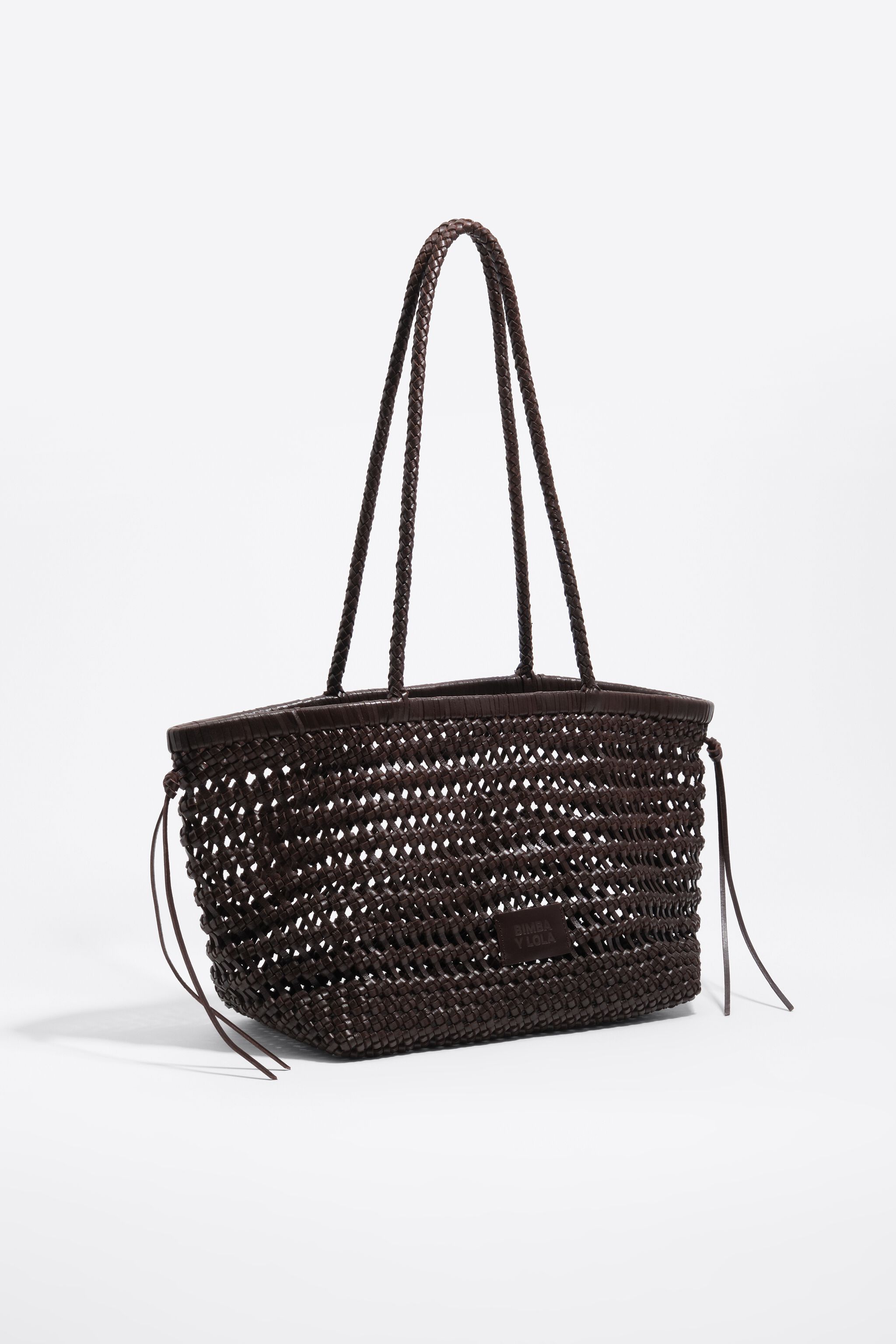 Large brown plaited leather shopper bag