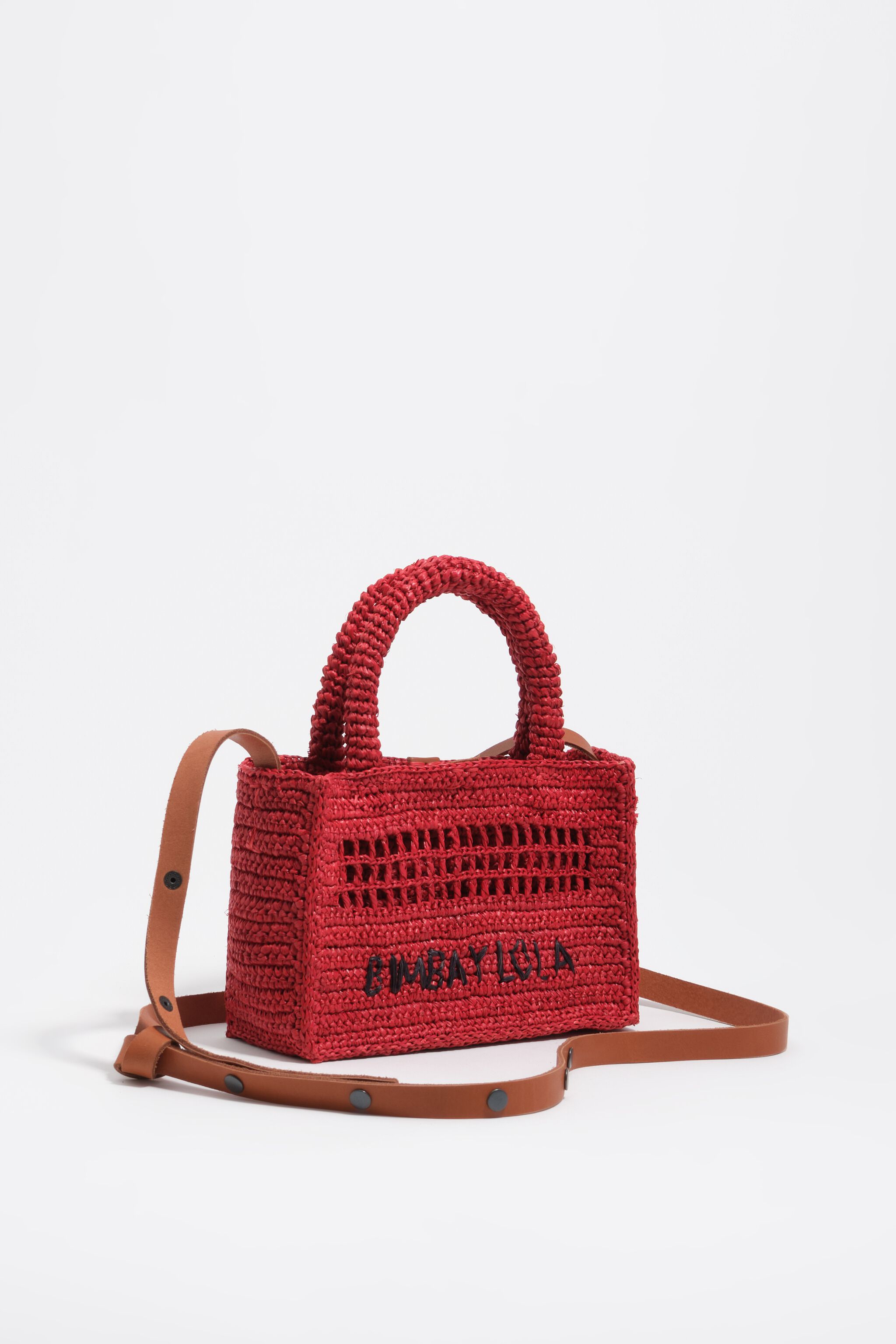 Red raffia plaited mini bag