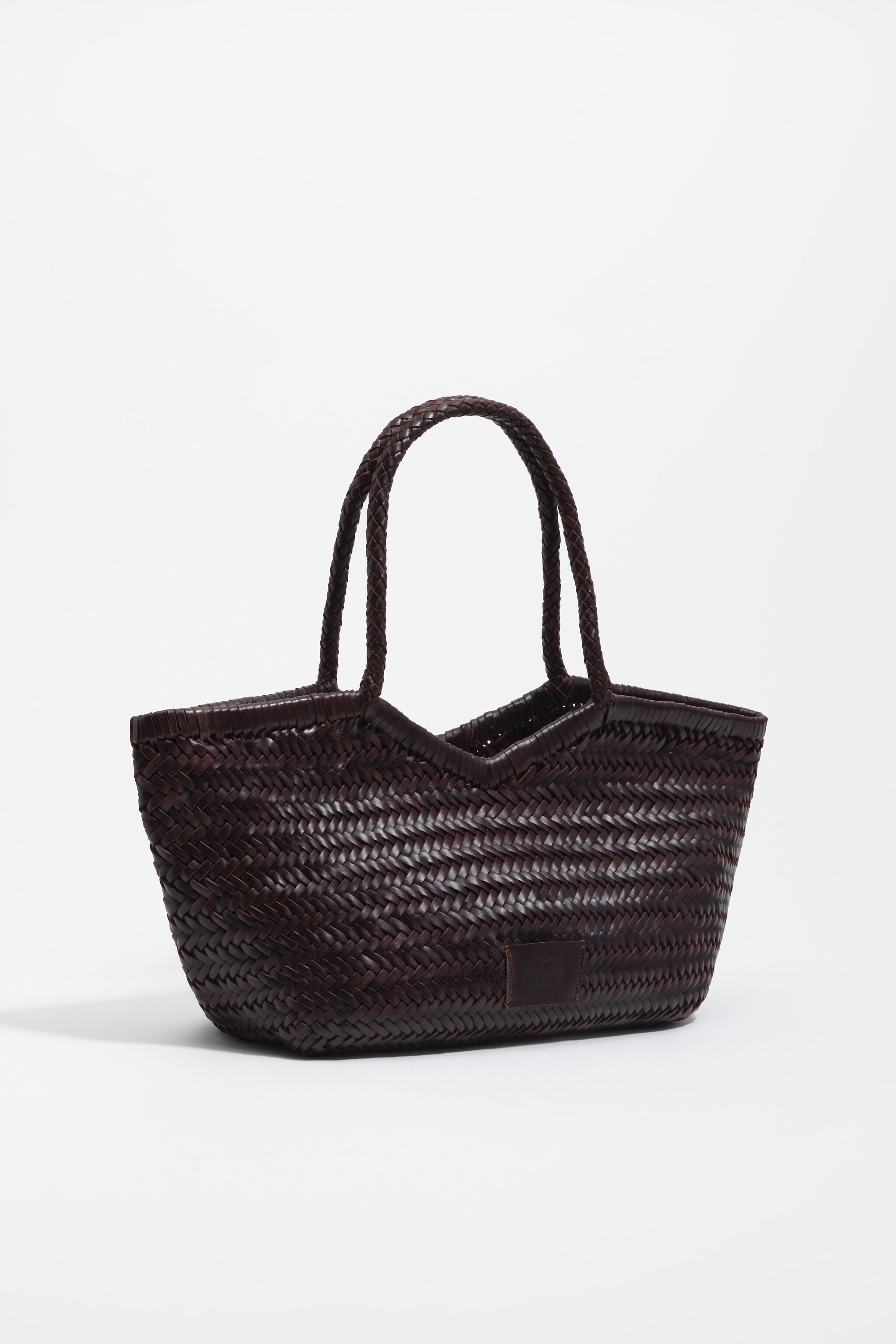 Large plaited eggplant leather shopper bag