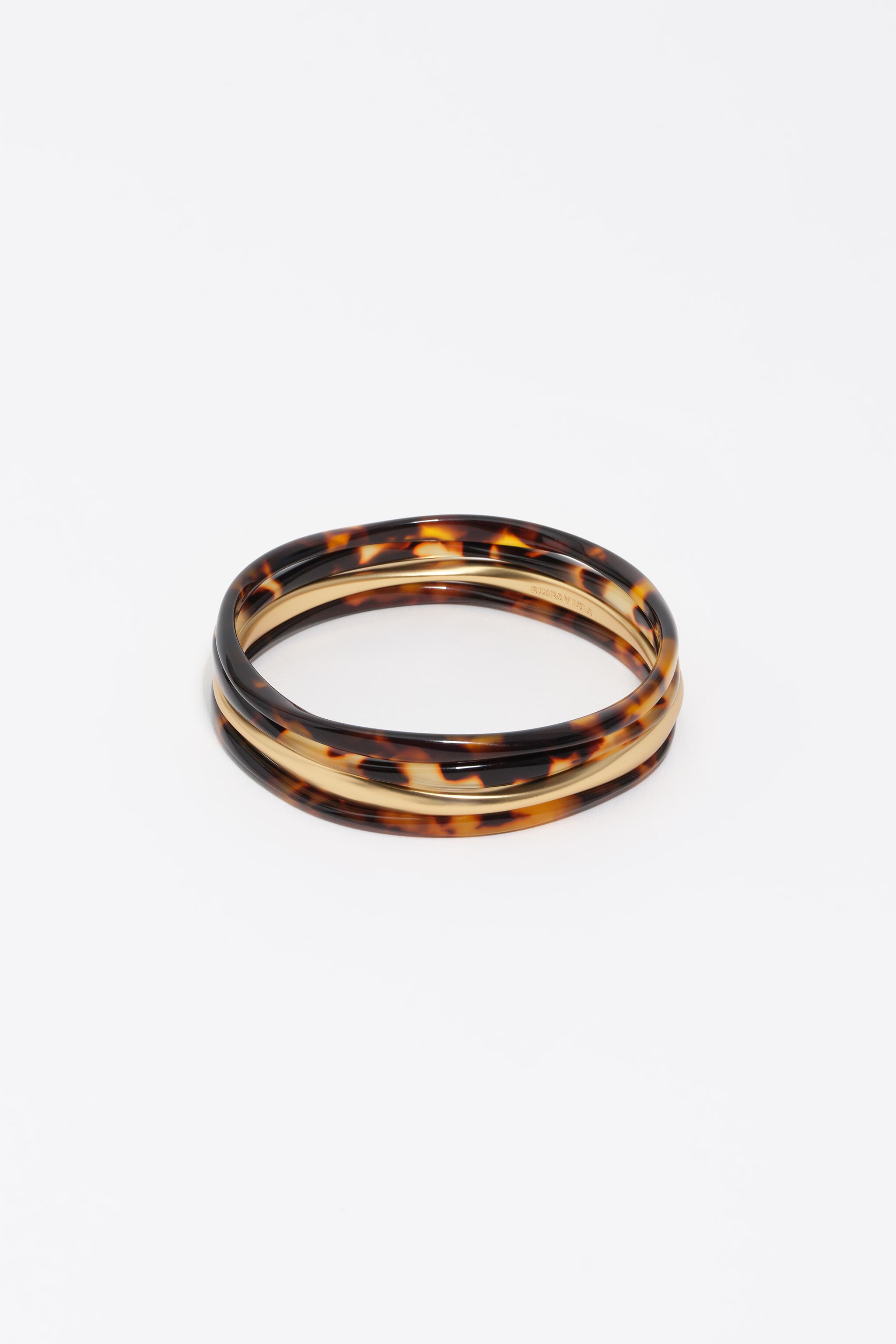 Set of 4 bracelets with tortoiseshell effect and matte gold finish