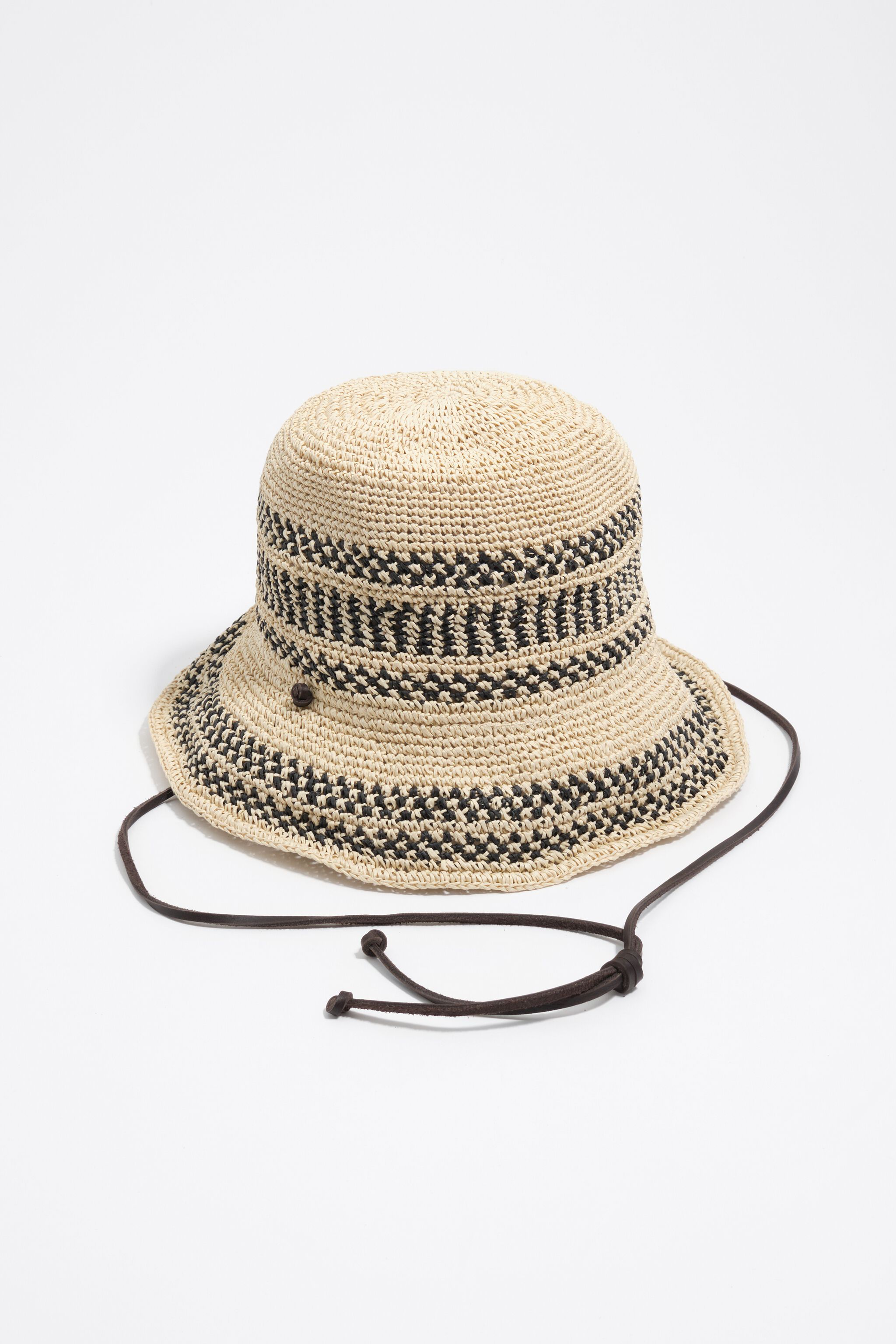 Natural and black ikat raffia-effect hat