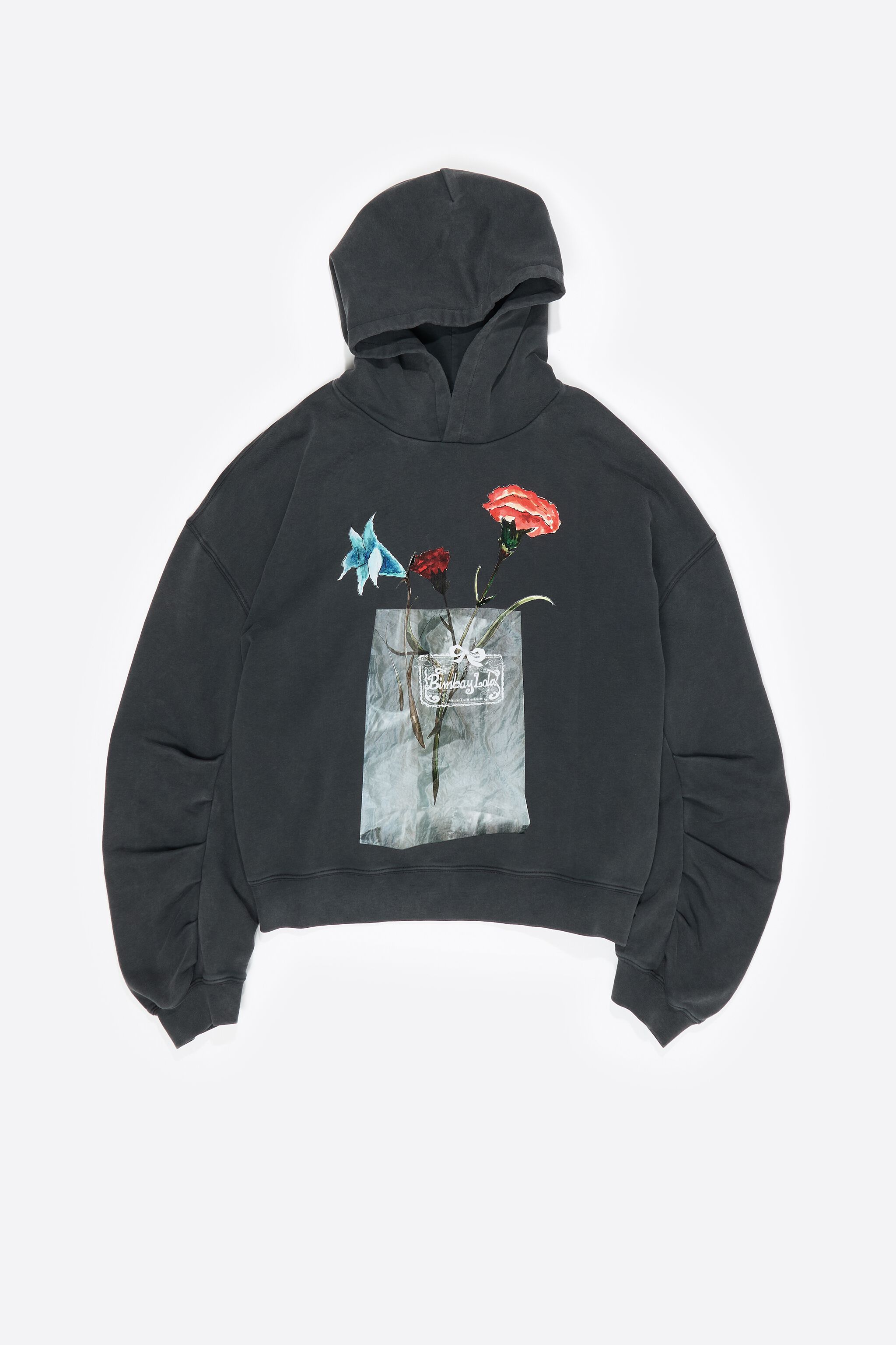 Faded black floral logo hoodie