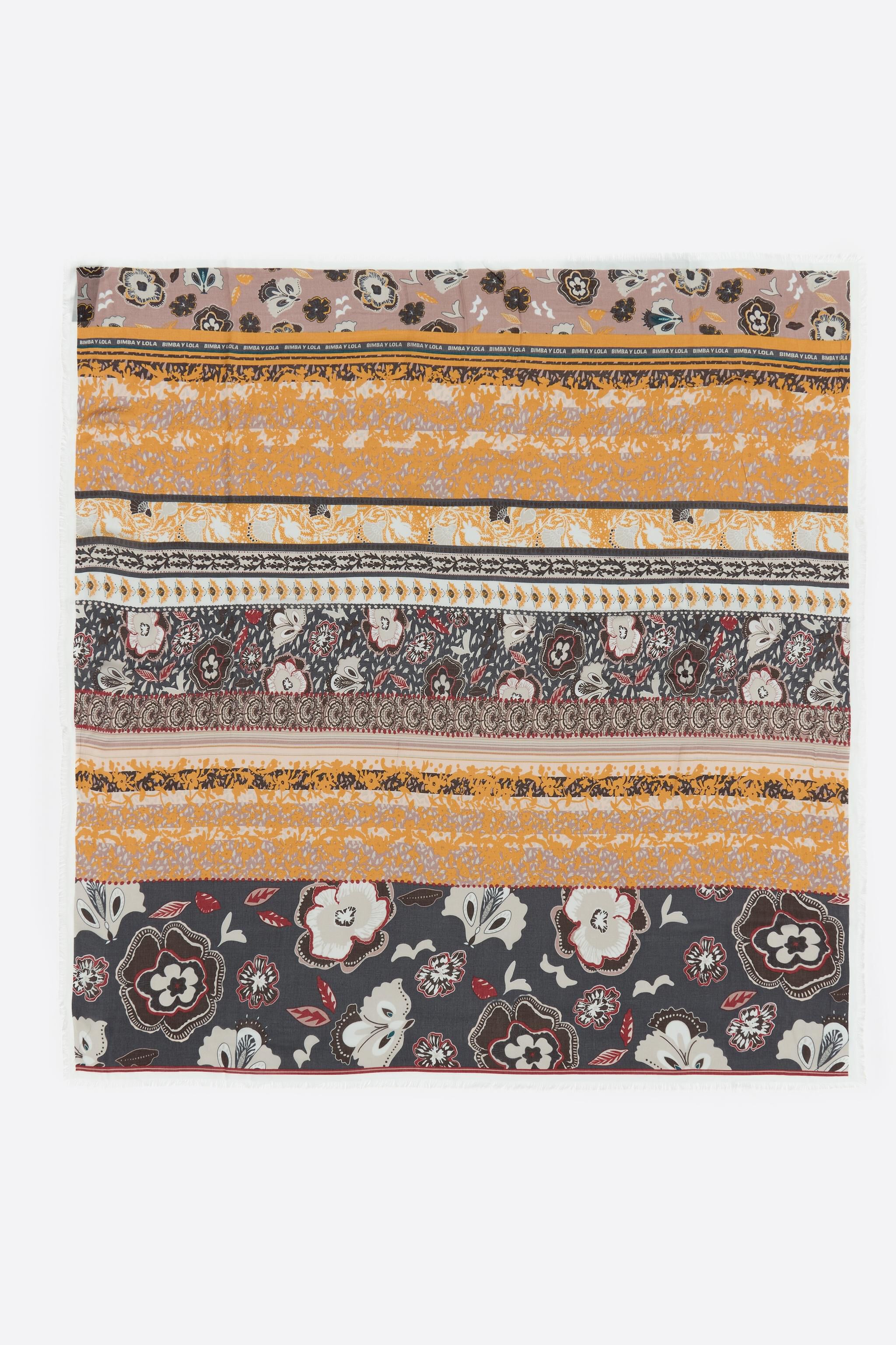 Graphite striped shawl with paisley and floral design
