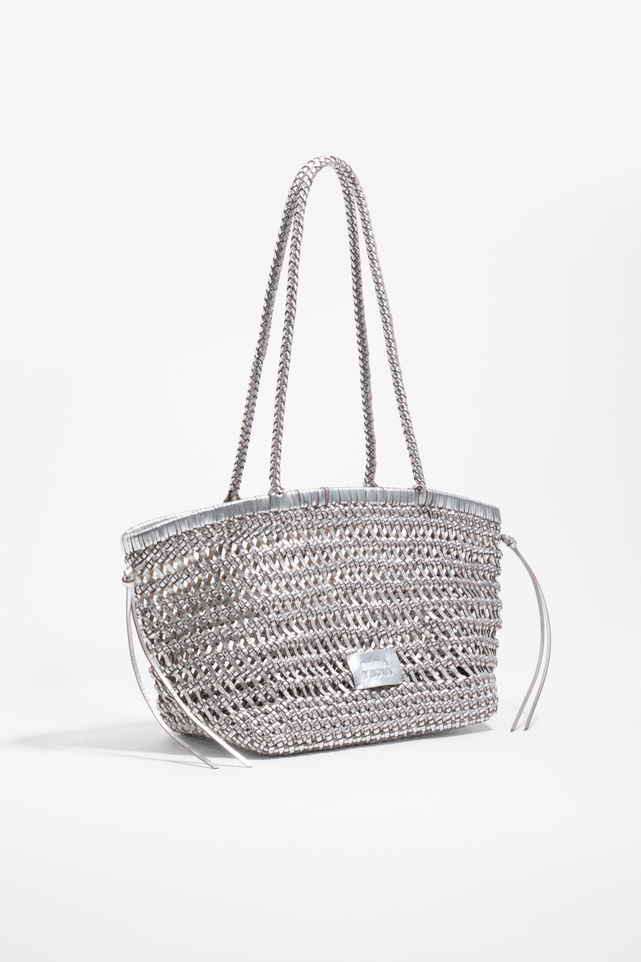 Large silver plaited leather shopper bag