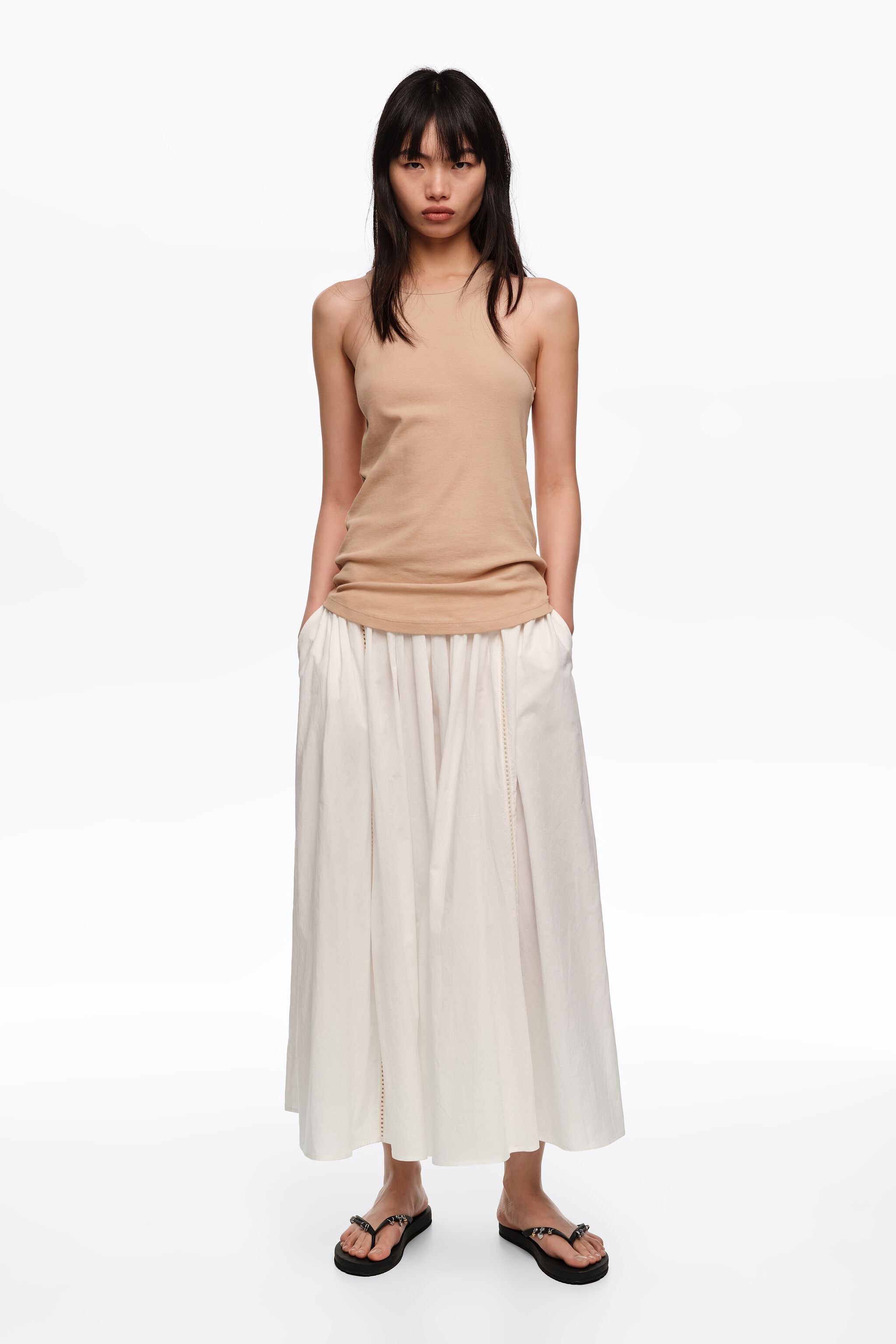White gathered voluminous cotton skirt