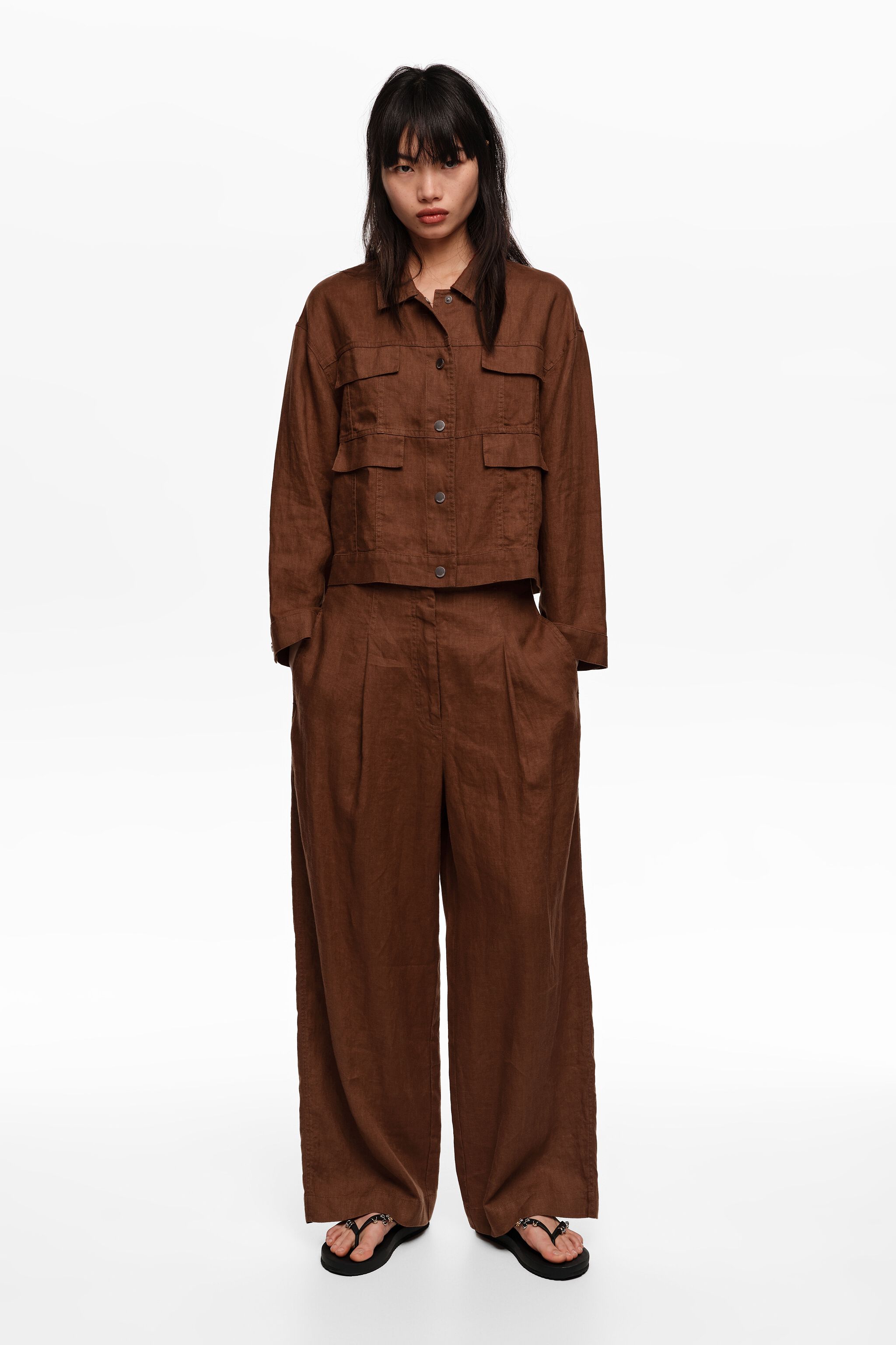 Brown linen boxy jacket
