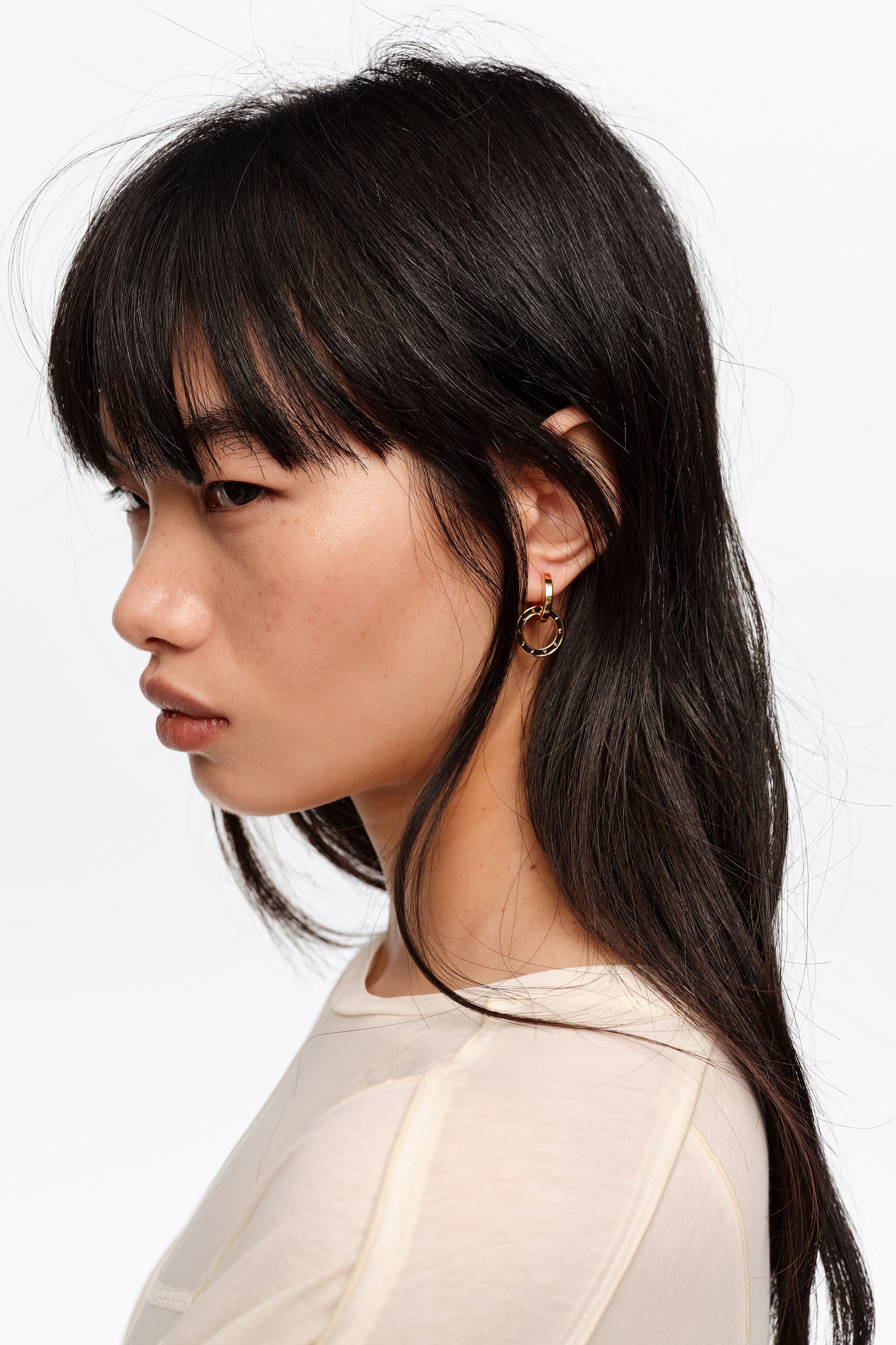 Brown double hoop logo earrings
