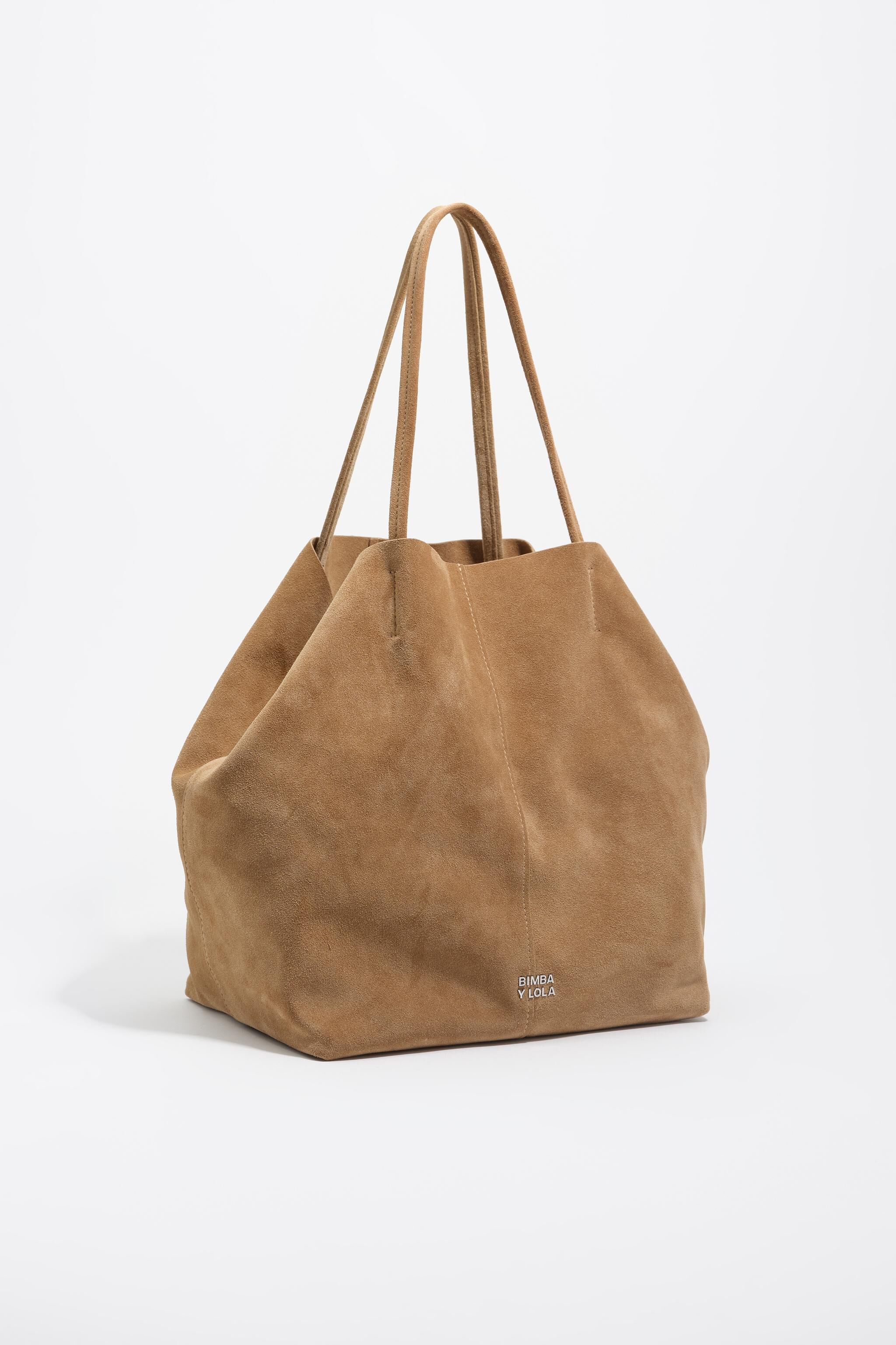 Large suede shopper bag in natural