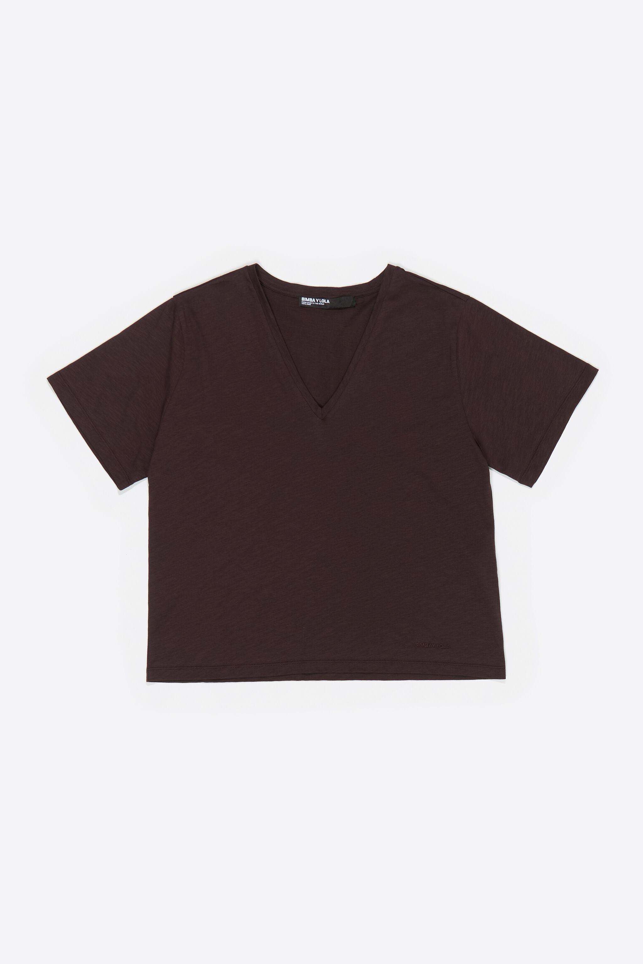Dark brown V-neck cotton T-shirt