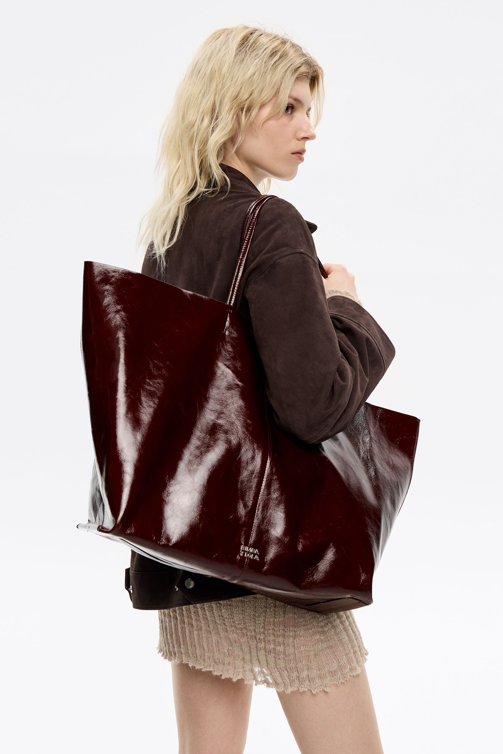 Maxi chestnut leather shopper bag
