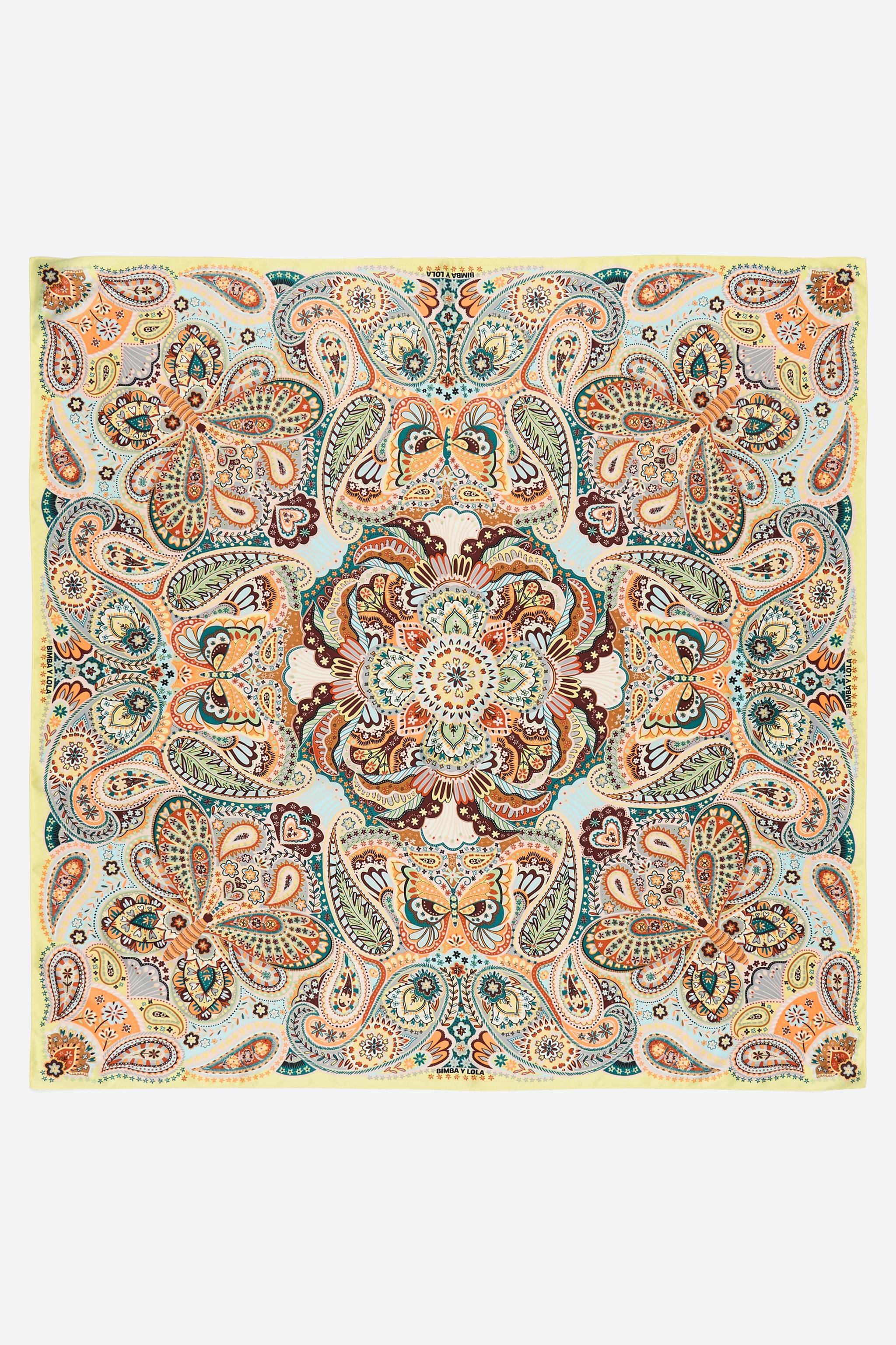 Yellow paisley and butterflies scarf
