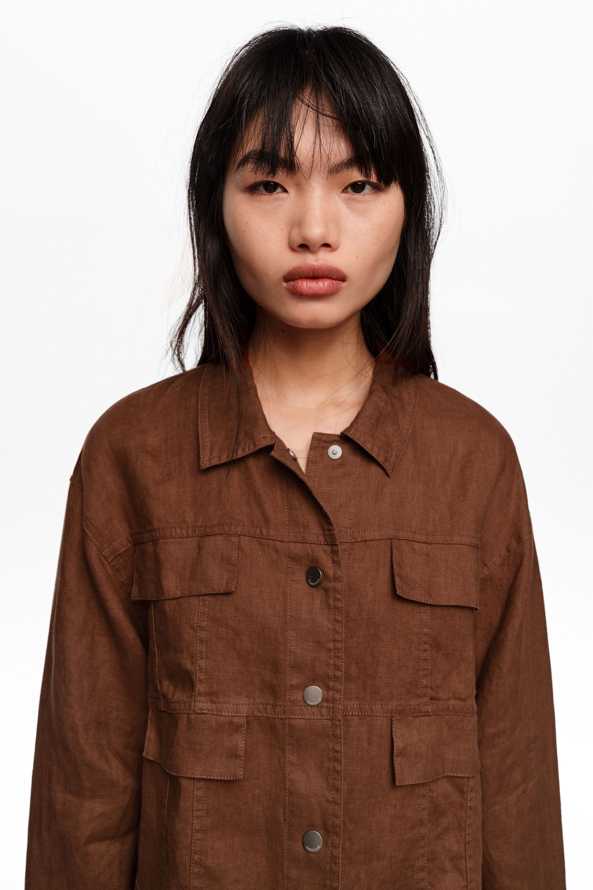 Brown linen boxy jacket